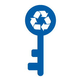 Illustration of a key with a recycling logo inside it.