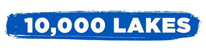 White text on blue background that states "10,000 Lakes"