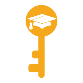 Illustration of a key with a graduation cap inside it.