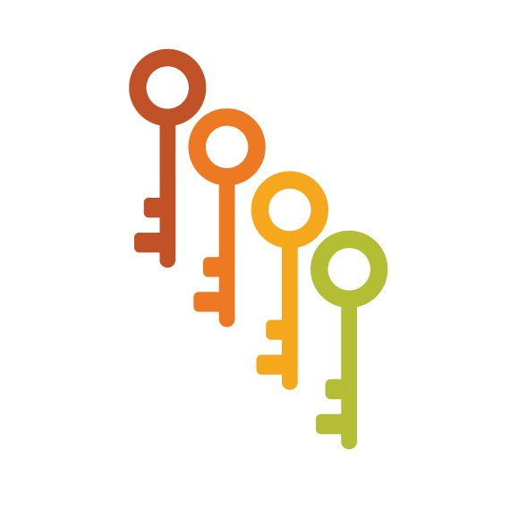 Line illustration of four keys in different colors