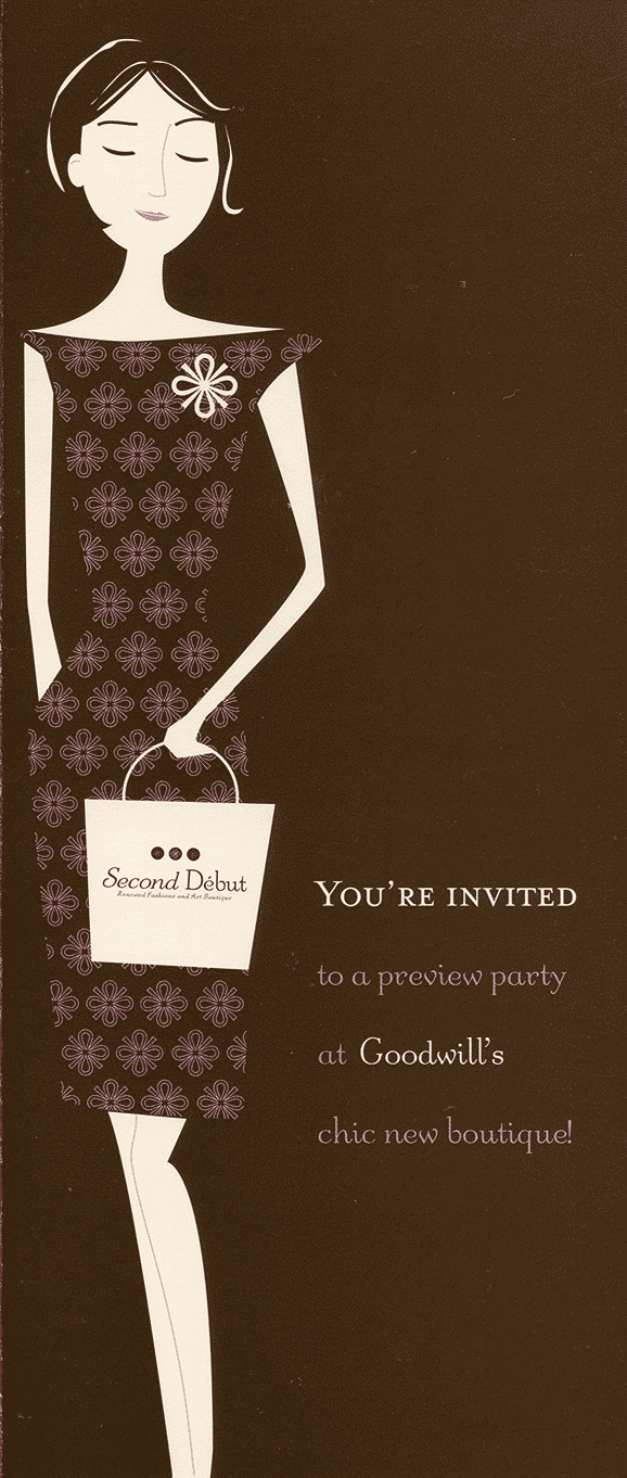 Photo of a brochure cover to attend the preview party for the opening of the Second Debut™ store