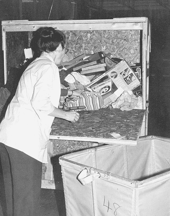 Photo of a women going through donations