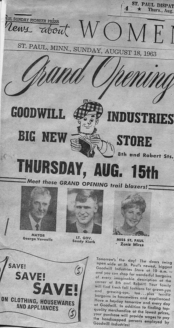 Image of news paper article about the opening of the store at Eighth and Robert Street