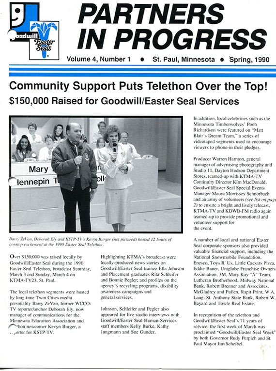 Photo of Goodwill newsletter describing the $150,000 dollars raised
