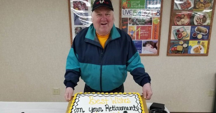 Photo of Gerald and his retirement cake.